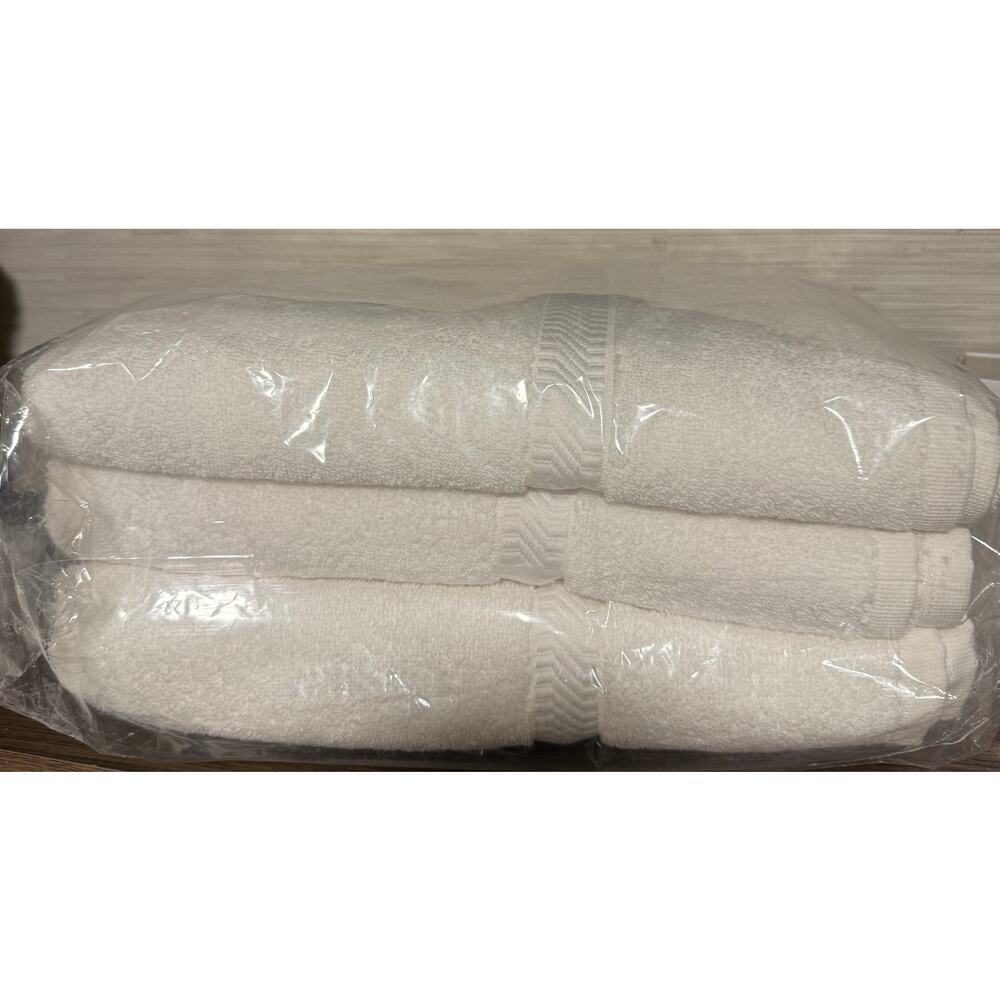Three (3) Gold Crest 27 x 54 White Bath Towels - Picture 1 of 3